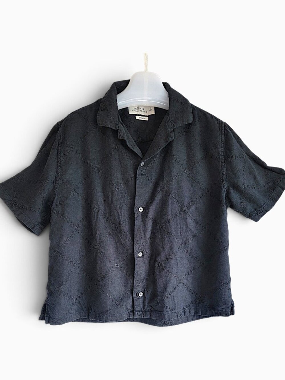 Abercrombie & Fitch Black Linen Blend Embroidered Cropped Shirt S Coastal Resort